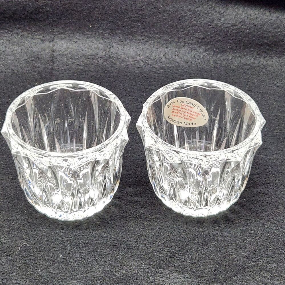Crystal Votive Candle Holders Heavy Sparkles Prism 2.5” Tall Set of 2
